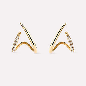 Dual Layer Pave CZ Spiral Open Hoop Earrings