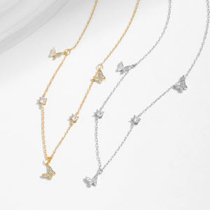 Pave CZ Butterfly Star Station Chain Necklace