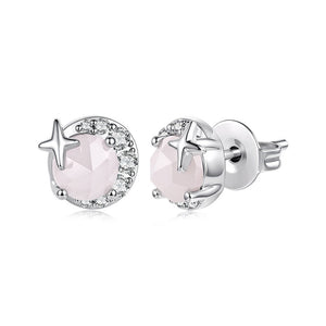 Celestial Rose Quartz Star Moon Stud Earrings