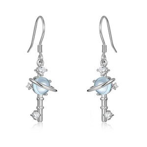 Sky Blue Topaz Planet Key Drop Hook Earrings