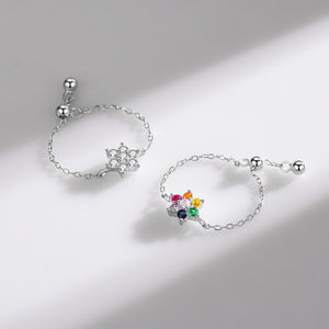 Dainty Flower Slide Thin Chain Adjustable Ring