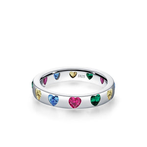 Rainbow CZ Heart Flush Set Eternity Band Ring