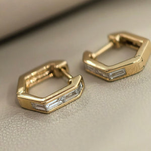 Geometric Baguette CZ Huggie Hoop Earrings