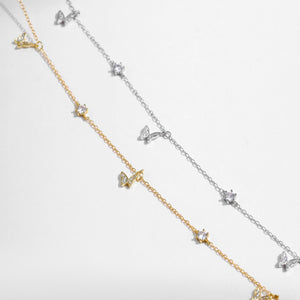 Pave CZ Butterfly Star Station Chain Necklace
