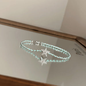 Elegant Star Mint Woven Cord Charm Bracelet