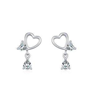 Openwork Heart Pear CZ Dangle Stud Earrings