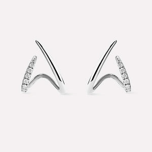 Dual Layer Pave CZ Spiral Open Hoop Earrings
