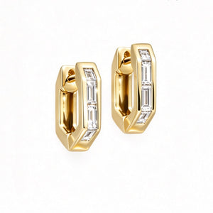 Geometric Baguette CZ Huggie Hoop Earrings
