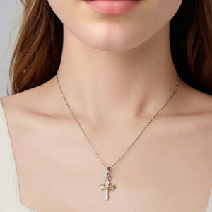 Cross Rope Heart Pave CZ Pendant Necklace
