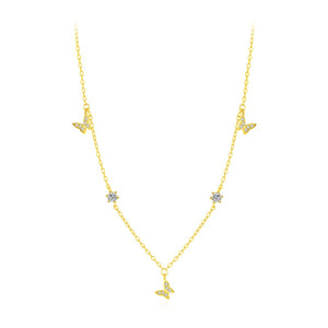 Pave CZ Butterfly Star Station Chain Necklace