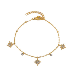 Tiny CZ Starburst Bead Charm Station Bracelet