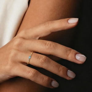 Dainty Baguette Blue CZ Stack Thin Band Ring
