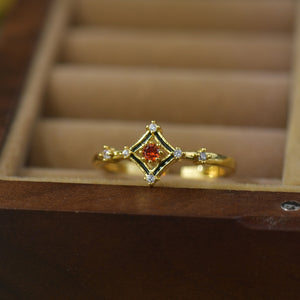 Retro Red CZ Enamel Rhombus Stackable Ring