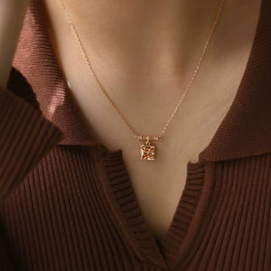 Vintage Square Citrine Bezel Charm Necklace