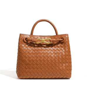 Handwoven Leather Knot Clasp Tote Handbag