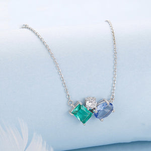 Geometric Triple CZ Cluster Pendant Necklace