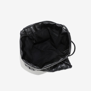 Woven Leather Drawstring Shoulder Handbag