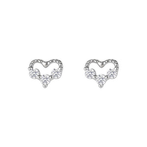 Tiny Open Heart Triple CZ Stone Stud Earrings