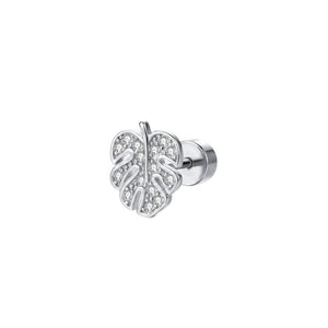 Elegant Clear CZ Monstera Leaf Stud Earrings