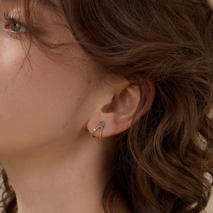 Blue Stone Textured Split Open Hoop Earrings