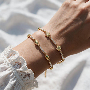 Elegant Flower Pave Bar Station Link Bracelet