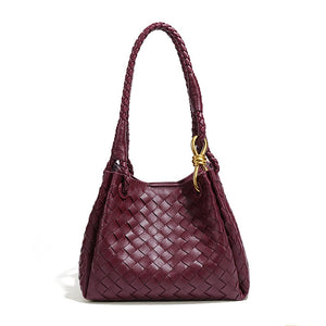 Woven Leather Knot Accent Shoulder Handbag