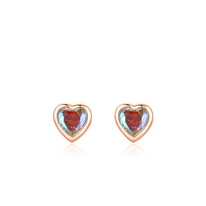 Rainbow Aurora Heart CZ Bezel Stud Earrings