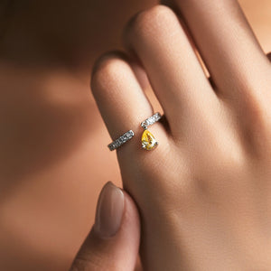 Yellow Pear CZ Dangle Pave Stack Open Ring