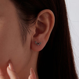 Gothic Halloween Bat Heart CZ Stud Earrings