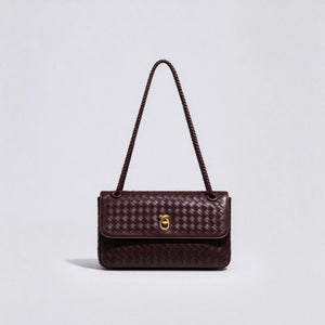 Handwoven Leather Flap Knot Lock Handbag