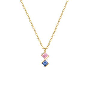 Dainty Multi‑Color Square CZ Charm Necklace