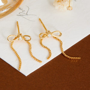 Moissanite Bowknot Chain Drop Stud Earrings