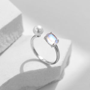 Dainty Moonstone Pearl Open Adjustable Ring