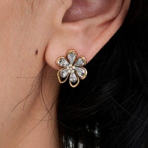 Sparkling CZ Flower Statement Stud Earrings