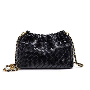 Woven Leather Cloud Drawstring Handbag