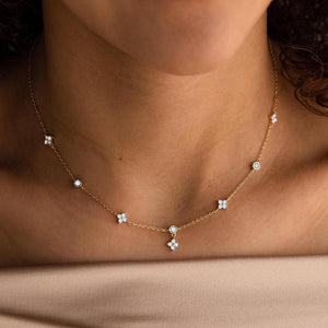 Four Leaf Clover CZ Station Charm Necklace