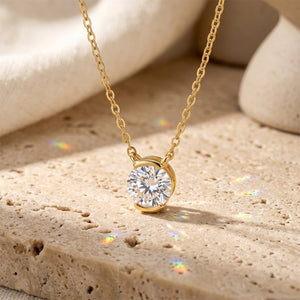 Round Moissanite Half-Bezel Charm Necklace