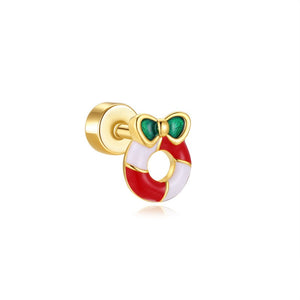 Christmas Wreath Enamel Bow Stud Earrings