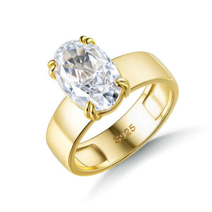 Minimalist Oval Solitaire Stone Wide Band Ring
