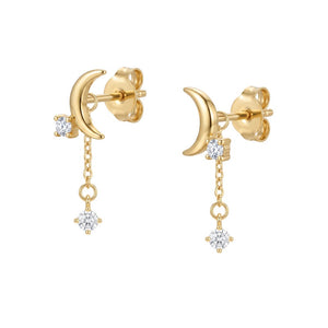 Classic Crescent Moon CZ Drop Stud Earrings
