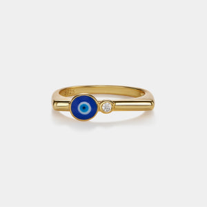 Dainty Blue Enamel Evil Eye CZ Flat Band Ring