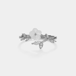 White Mother Of Pearl Flower Vine Open Ring