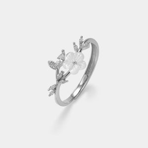 White Mother Of Pearl Flower Vine Open Ring