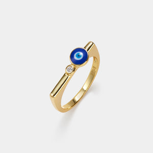 Dainty Blue Enamel Evil Eye CZ Flat Band Ring