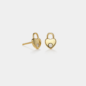 Dainty Heart Lock CZ Cartilage Stud Earrings