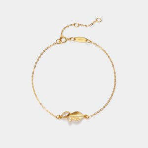Textured Leaf Dual CZ Charm Chain Bracelet