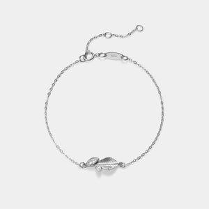 Textured Leaf Dual CZ Charm Chain Bracelet