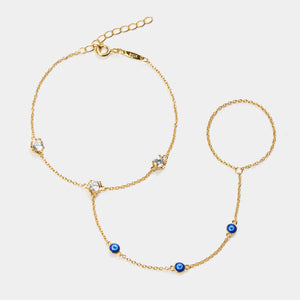 Evil Eye CZ Station Hand Chain Ring Bracelet