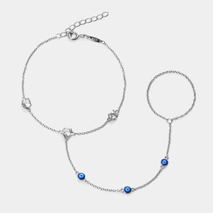 Evil Eye CZ Station Hand Chain Ring Bracelet