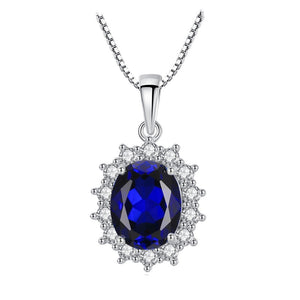 Royal Sapphire Blue Oval Halo Charm Necklace
